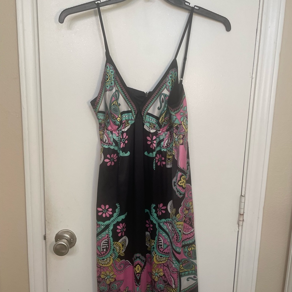 Ice Black Slip Dress with Pink and Teal Paisley Print